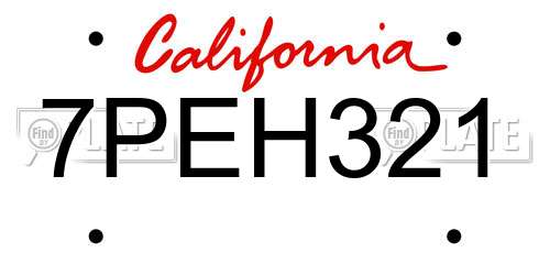 7PEH321 California License Plate