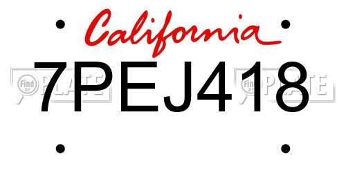 7PEJ418 California License Plate