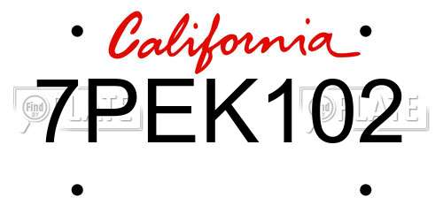 7PEK102 California License Plate