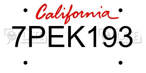7PEK193 California License Plate