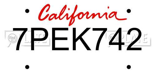 7PEK742 California License Plate