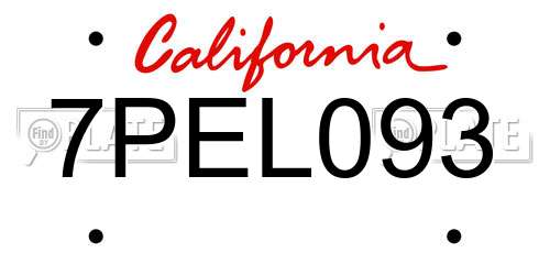 7PEL093 California License Plate