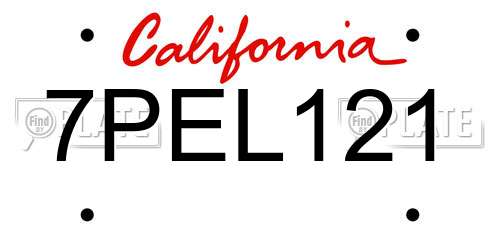 7PEL121 California License Plate