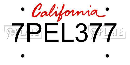 7PEL377 California License Plate