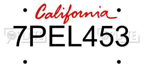 7PEL453 California License Plate
