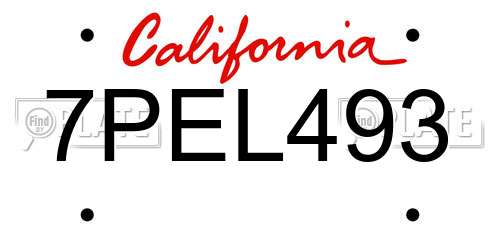 7PEL493 California License Plate