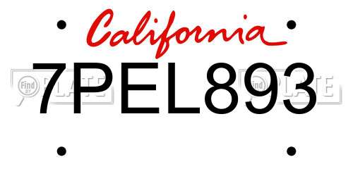 7PEL893 California License Plate