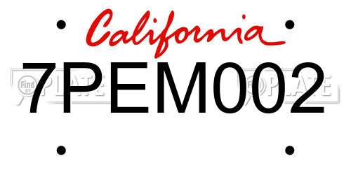 7PEM002 California License Plate