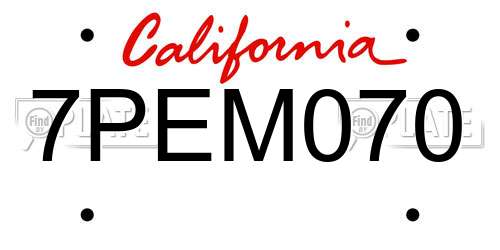7PEM070 California License Plate