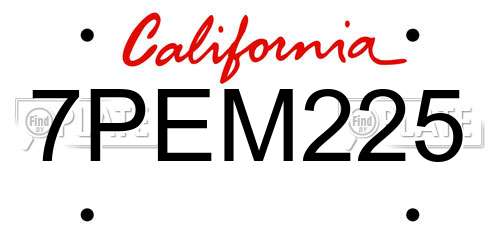 7PEM225 California License Plate