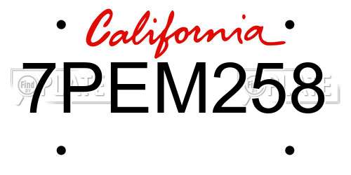 7PEM258 California License Plate