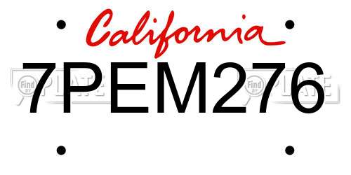 7PEM276 California License Plate