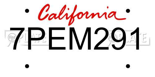 7PEM291 California License Plate