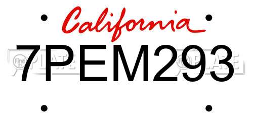 7PEM293 California License Plate