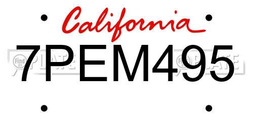 7PEM495 California License Plate