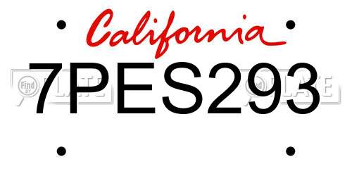 7PES293 California License Plate