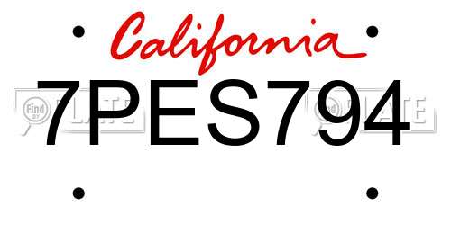 7PES794 California License Plate