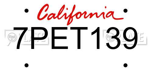 7PET139 California License Plate