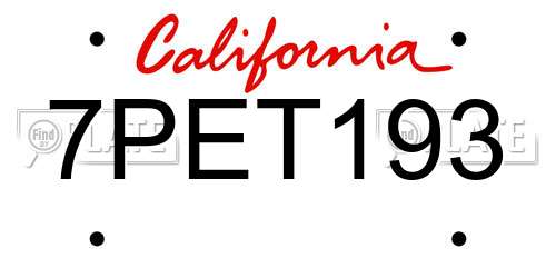 7PET193 California License Plate