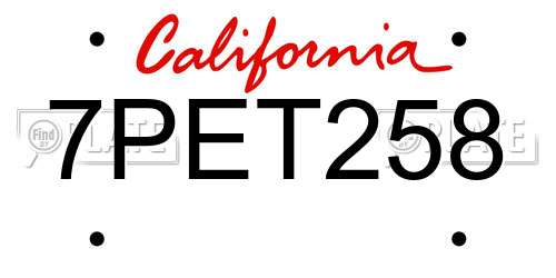 7PET258 California License Plate