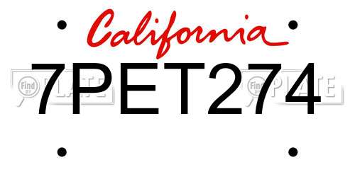 7PET274 California License Plate