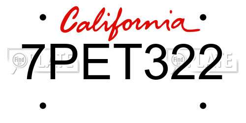 7PET322 California License Plate