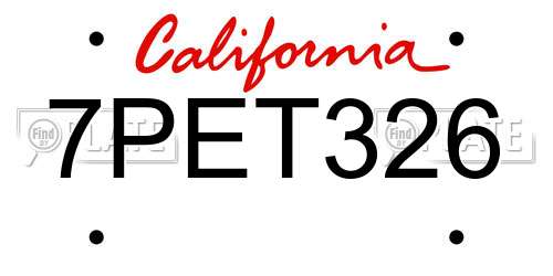 7PET326 California License Plate