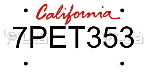 7PET353 California License Plate