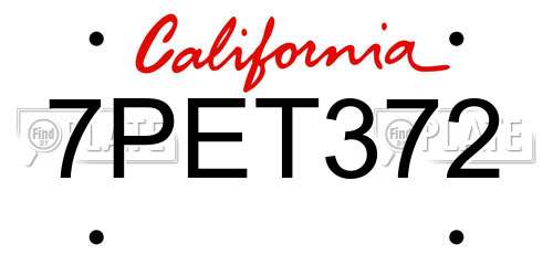 7PET372 California License Plate