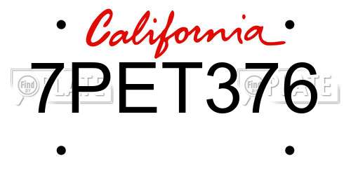 7PET376 California License Plate