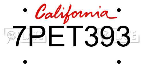 7PET393 California License Plate