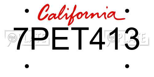 7PET413 California License Plate