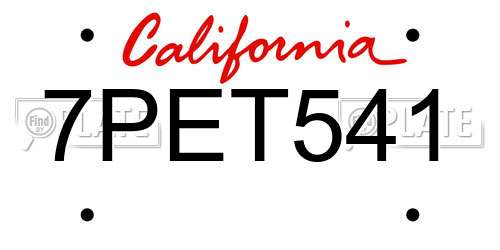 7PET541 California License Plate