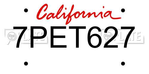 7PET627 California License Plate
