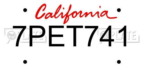 7PET741 California License Plate