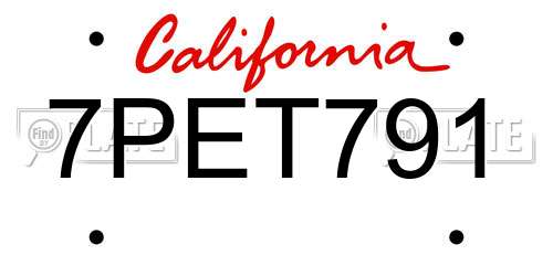 7PET791 California License Plate