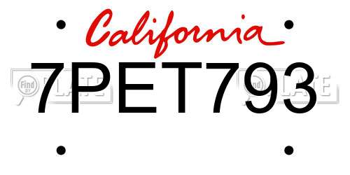 7PET793 California License Plate