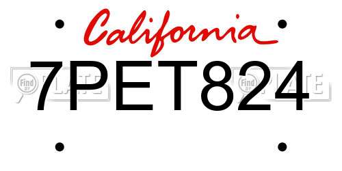 7PET824 California License Plate