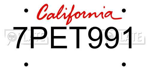 7PET991 California License Plate