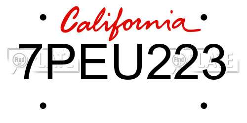 7PEU223 California License Plate