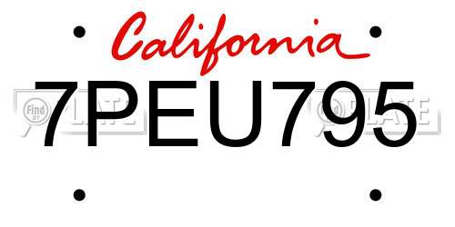 7PEU795 California License Plate