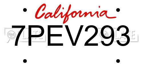 7PEV293 California License Plate
