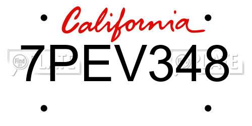7PEV348 California License Plate