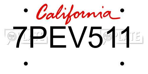 7PEV511 California License Plate