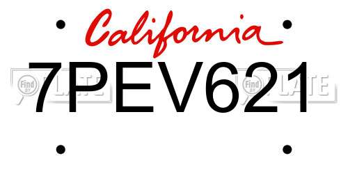 7PEV621 California License Plate