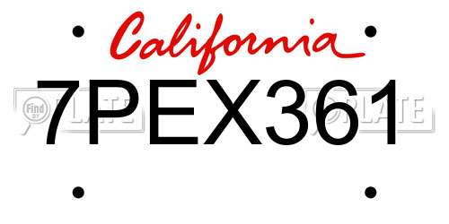7PEX361 California License Plate