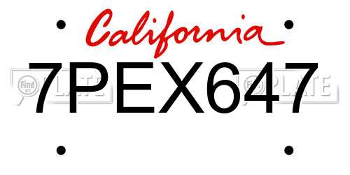 7PEX647 California License Plate