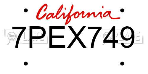 7PEX749 California License Plate