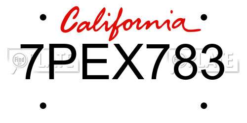 7PEX783 California License Plate