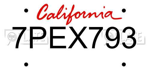 7PEX793 California License Plate